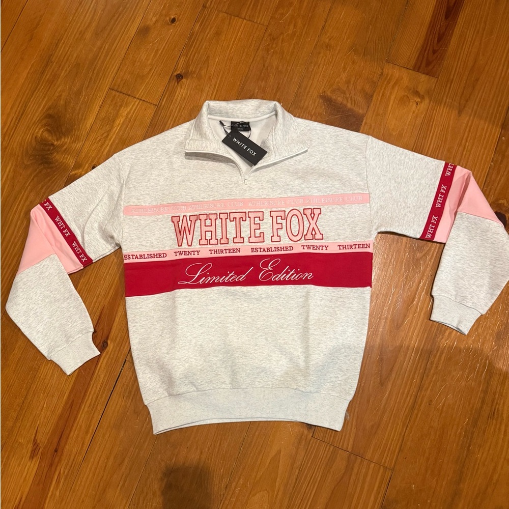 White Fox Grey Marle Zip Front Sweater NEW L